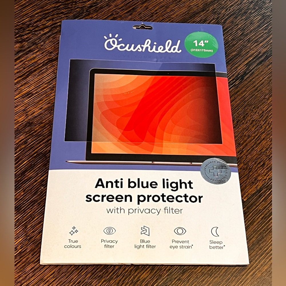 Computer screen protector, anti blue and privacy. 14” screen.